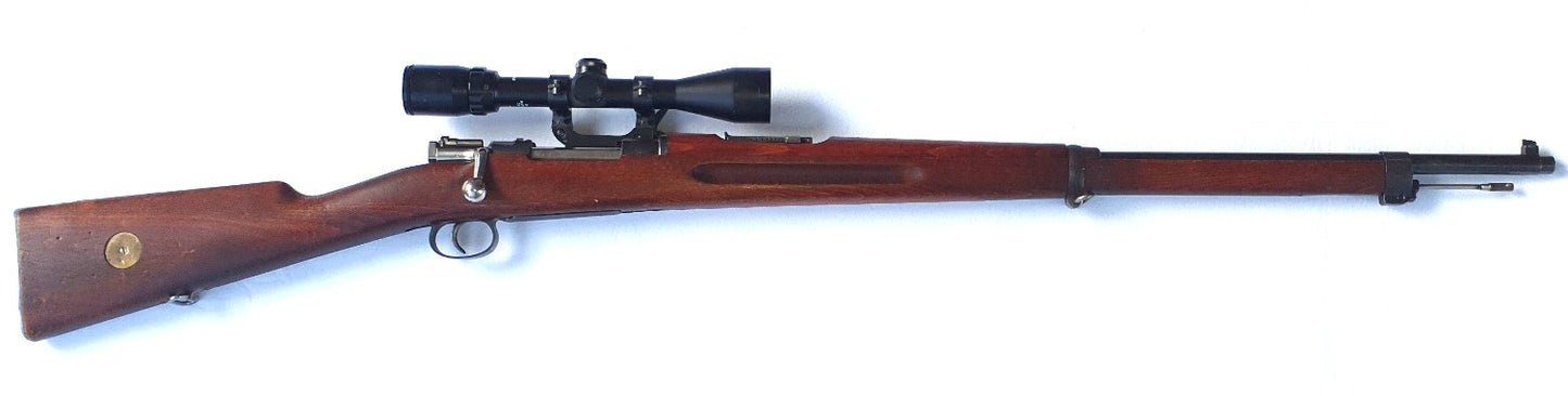 Langer Schwedenmauser Kal. 6,5x55 mit Zielfernrohr und originalgetreuer Seitenmontage