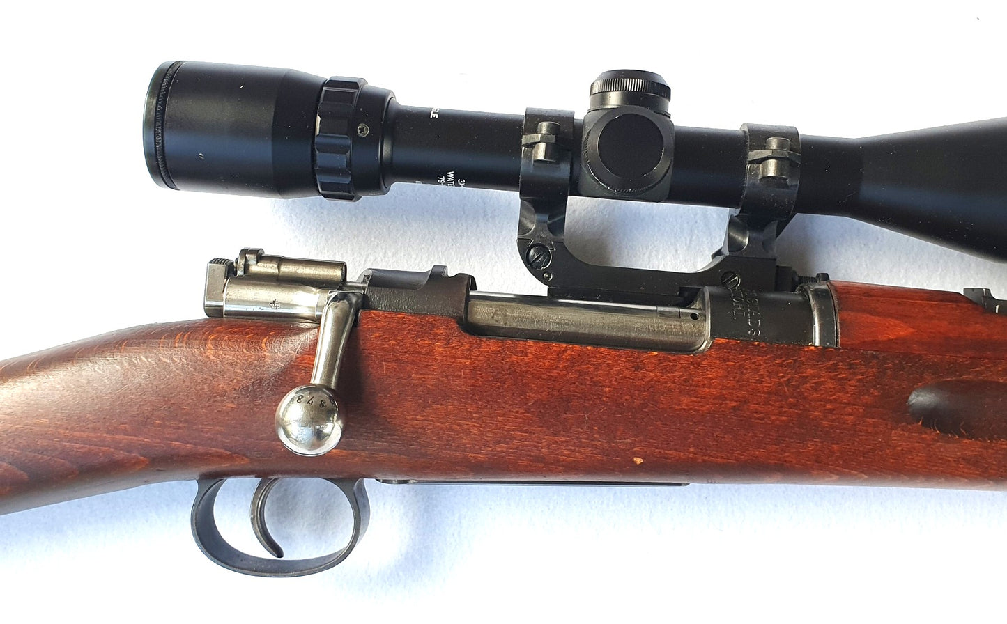 Langer Schwedenmauser Kal. 6,5x55 mit Zielfernrohr und originalgetreuer Seitenmontage